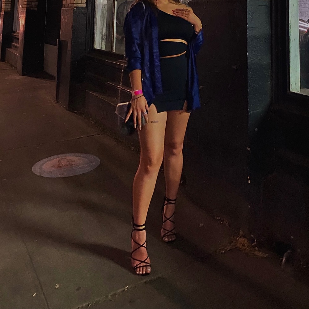 Midnight blue silk Zara button up